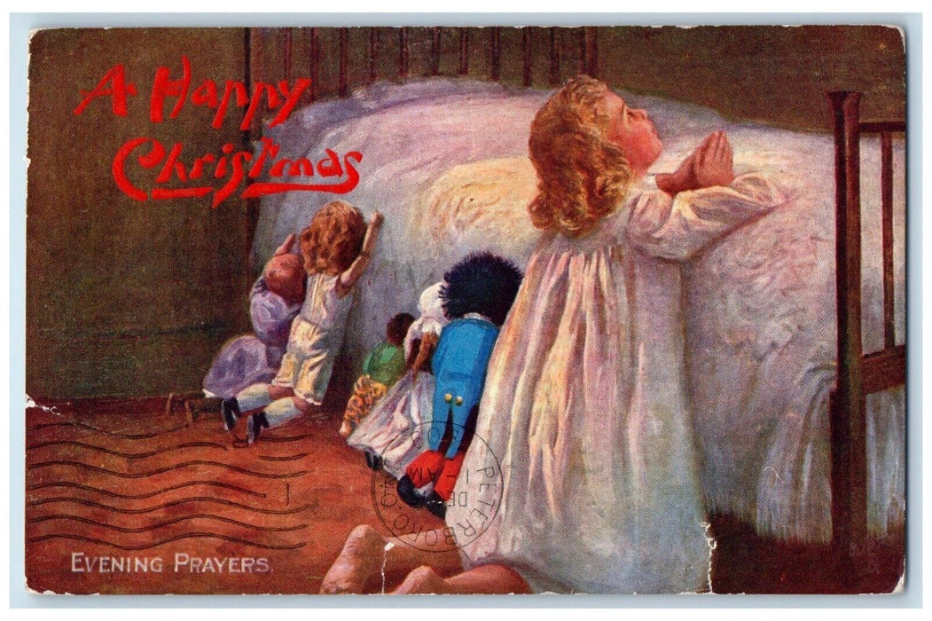 c1910's Christmas Girl And Doll Evening Prayers Tuck's Oilette Antique Postcard