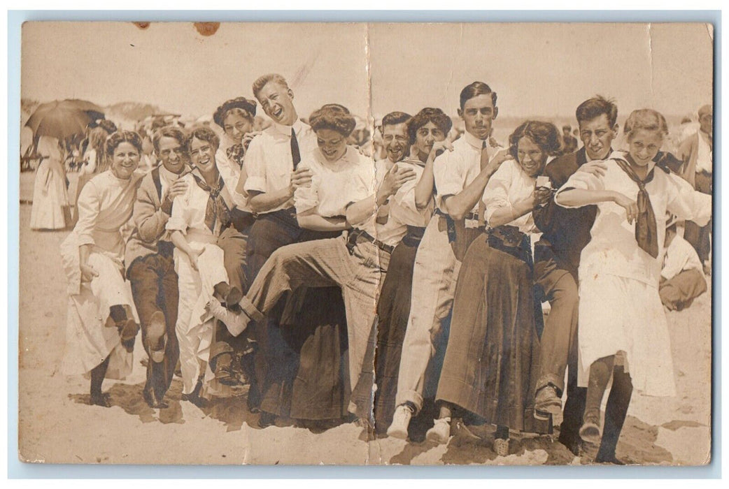 c1910's Beach Party College Students RPPC Photo Unposted Antique Postcard