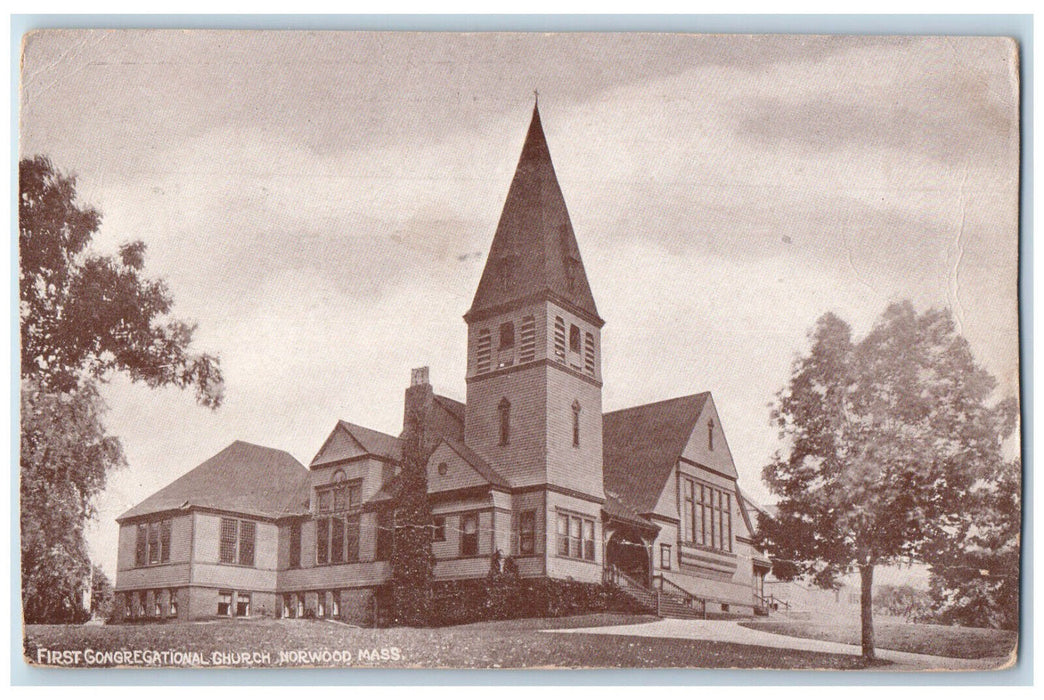 c1905 First Congregational Church Norwood Massachusetts MA Antique Postcard