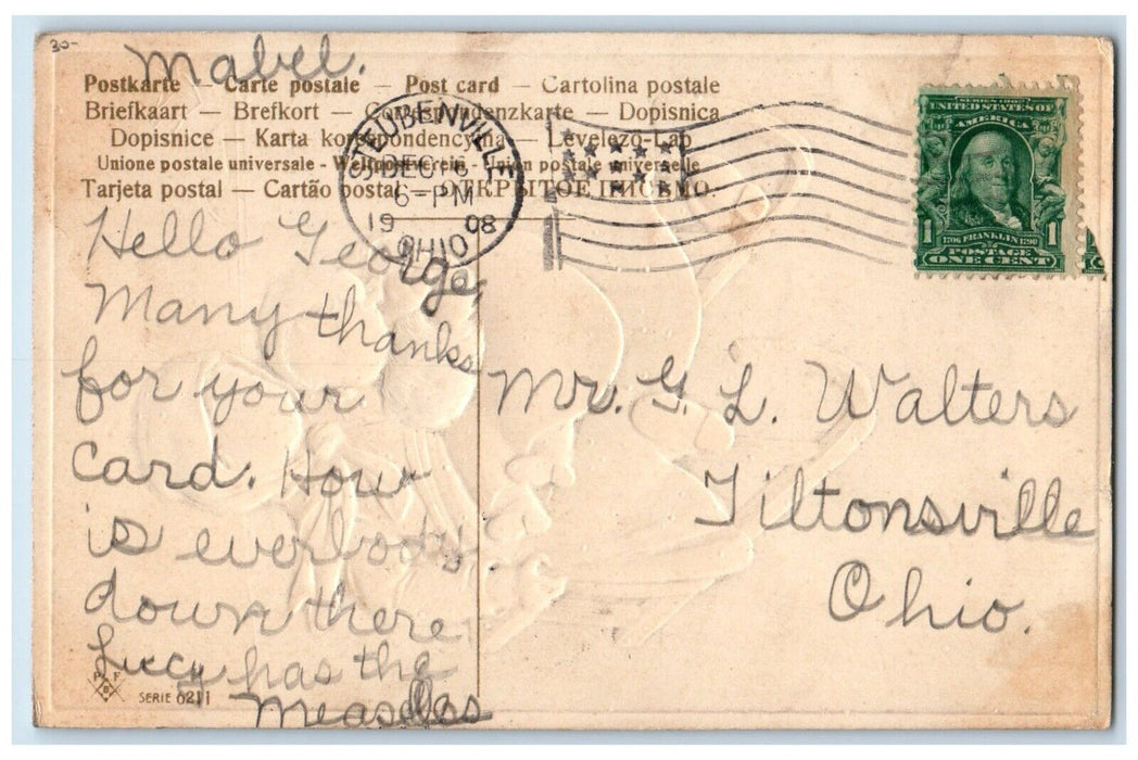 1908 Christmas Mother And Daughter Sled Snowfall Winter Embossed Posted Postcard