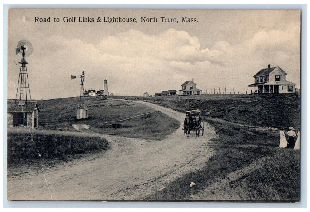 c1910 Road to Golf Links Lighthouse North Truro Massachusetts MA Postcard