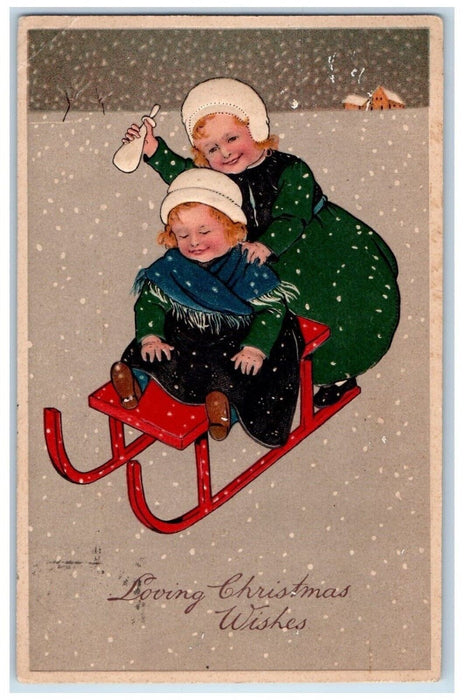 c1910's Christmas Mother And Daughter Milk Bottle Snowfall Embossed Postcard