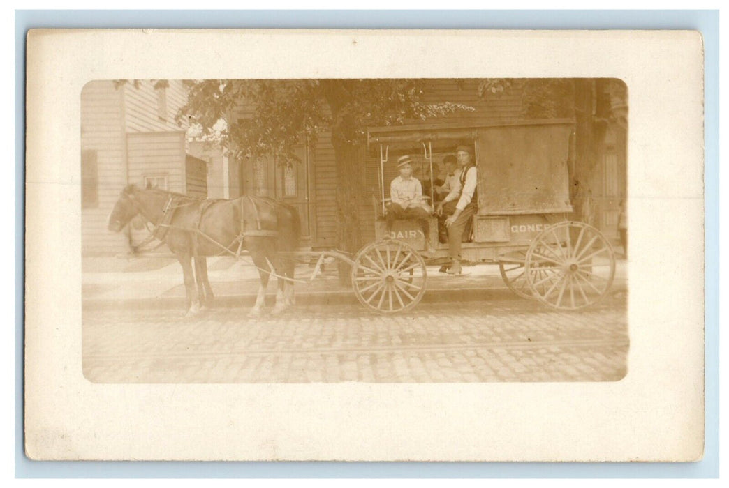 c1910 Milk Wagon Horse Carriage Employees Occupational RPPC Photo Postcard