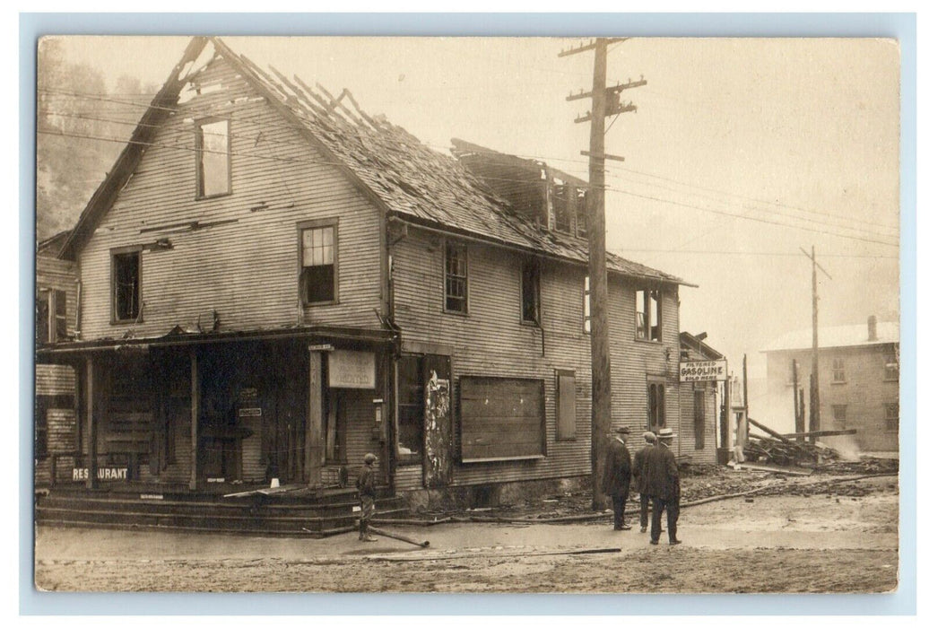 c1910 South Main Street Restaurant Building Fire Gasoline RPPC Photo Postcard