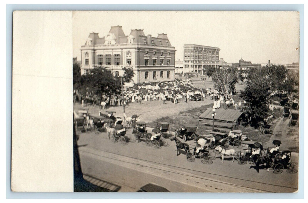 c1910 Large Public Gathering Iowa Horse Buggy Wagon RPPC Photo Postcard