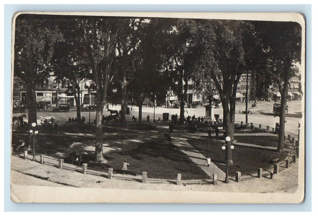 c1910 City Park Monument Streetcar Trolley Horse Wagon RPPC Photo Postcard