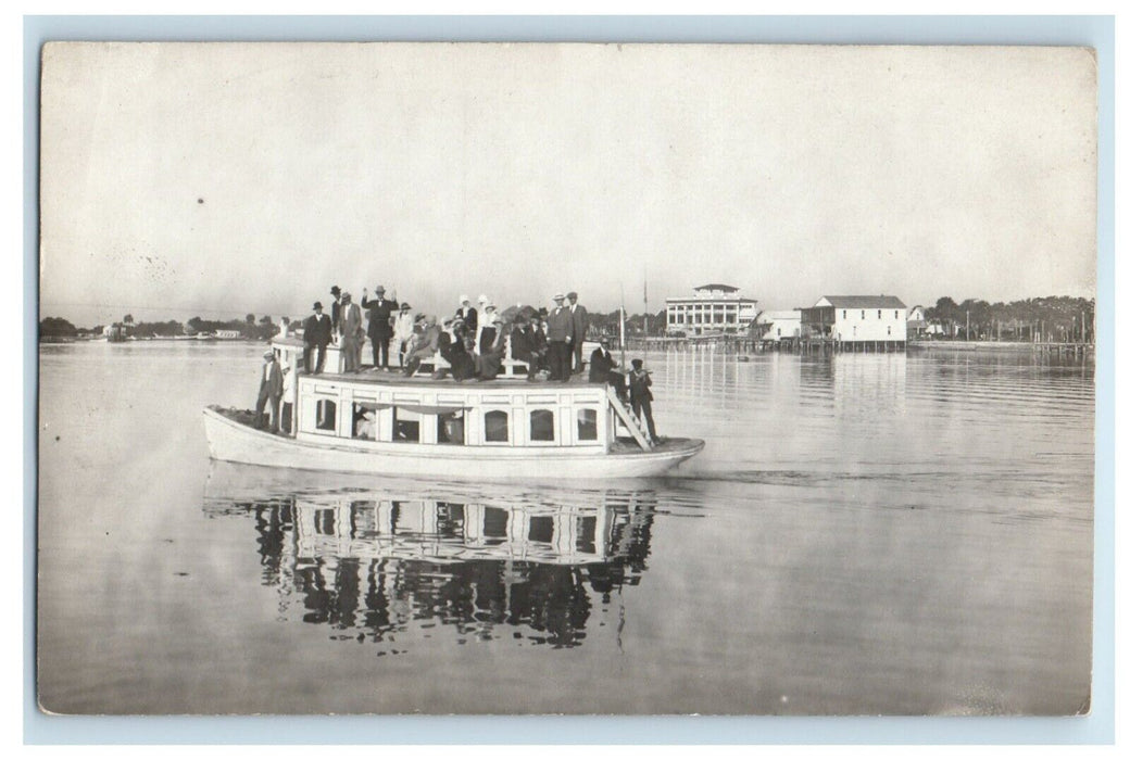 c1910 House Boat Lake Casino Group Bay Unposted Antique RPPC Photo Postcard