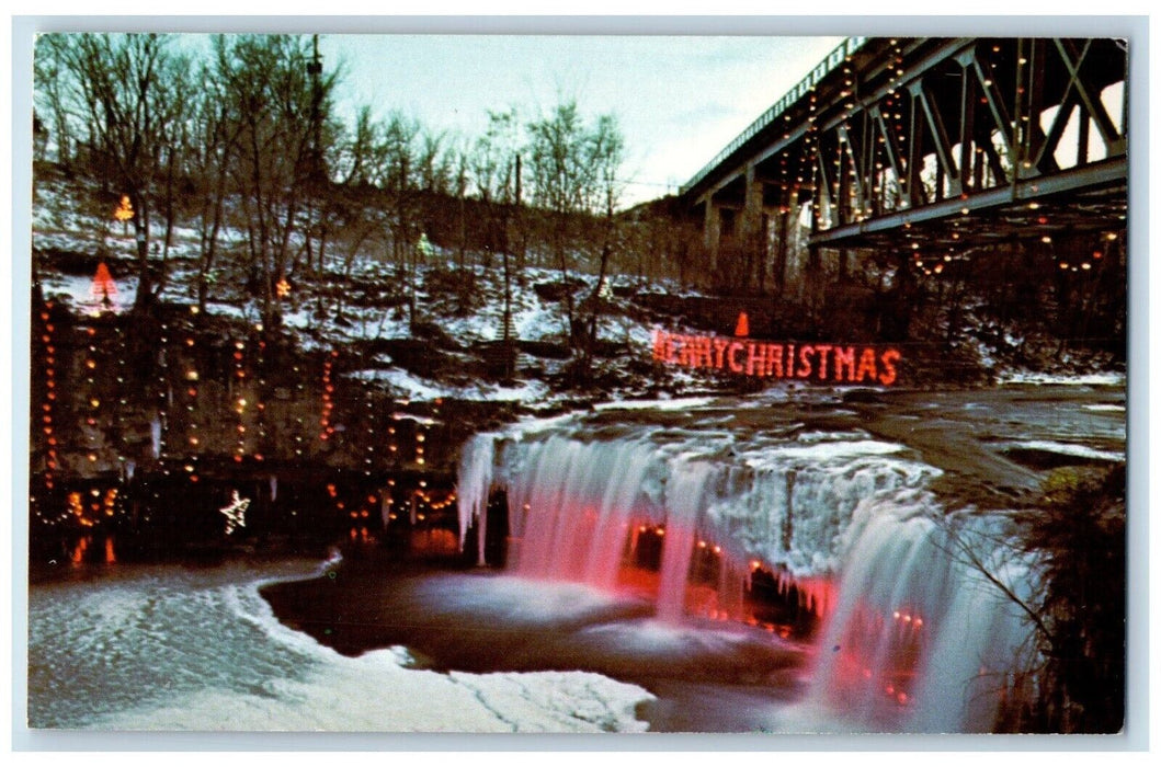 c1950's Merry Christmas Lightning At Ludlow Falls Ohio OH, Waterfalls Postcard