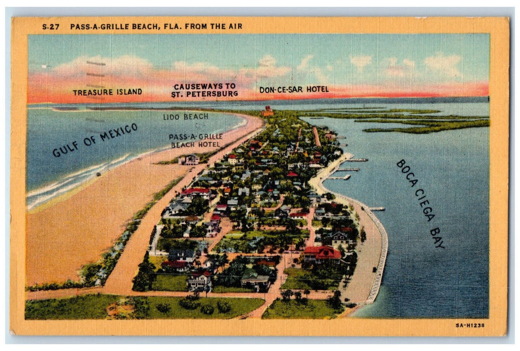 1953 Florida From The Air View Pass-A Grille Beach Florida FL Postcard
