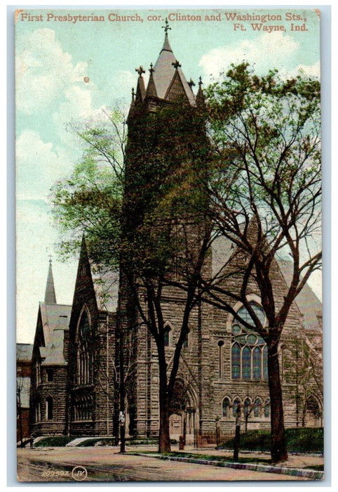 c1910 First Presbyterian Church Clinton Street Fort Wayne Indiana IN Postcard