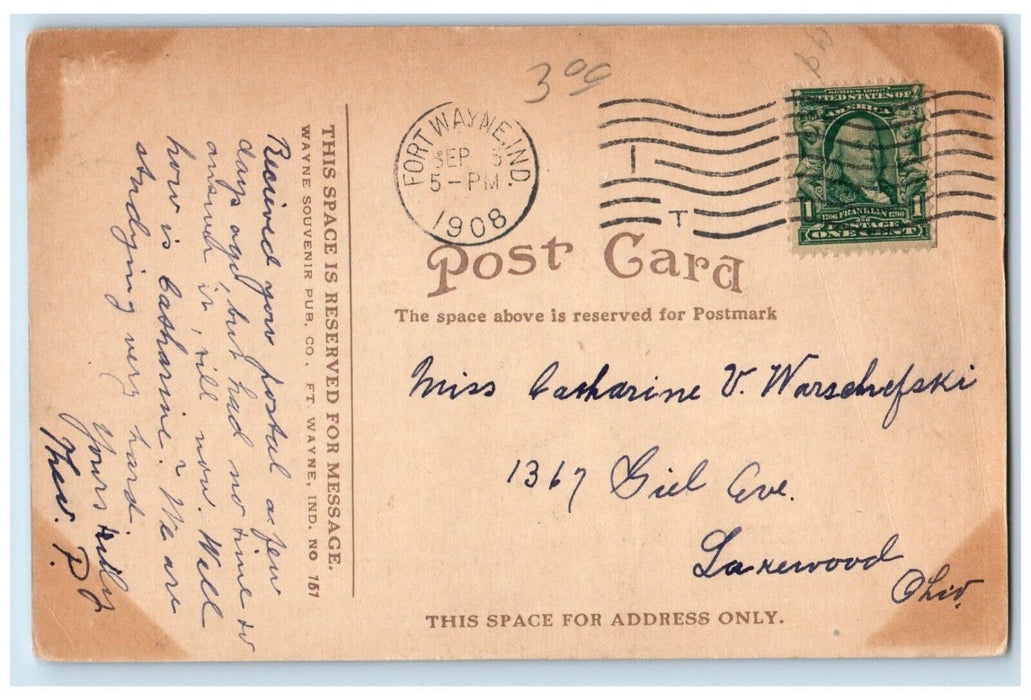 1908 Lecture Hall Concordia College Fort Wayne Indiana IN Posted Postcard