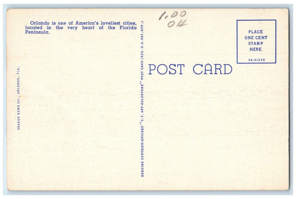 c1940's City Beautiful Tropical Eola Park Orlanda Florida FL Postcard