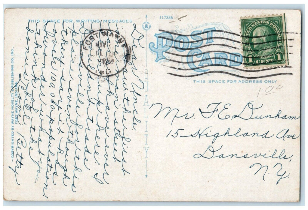 1924 Trolley Car Allen County Court House Fort Wayne Indiana IN Postcard