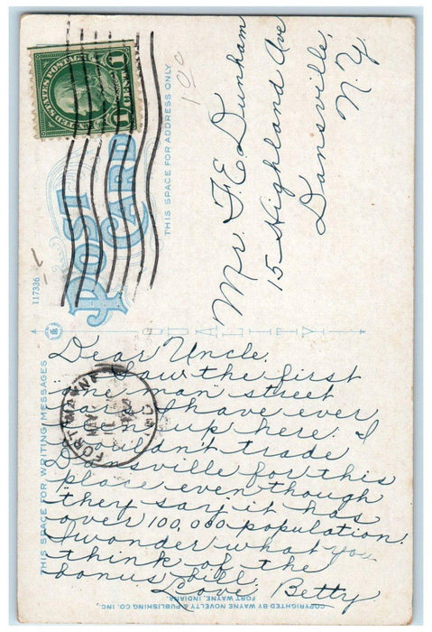 1924 Trolley Car Allen County Court House Fort Wayne Indiana IN Postcard