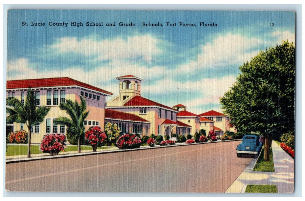 c1940's St. Lucie County High School and Grade Schools Fort Pierce FL Postcard