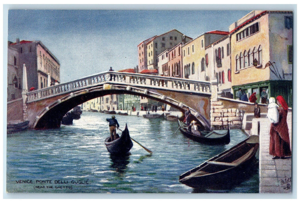 c1910 Venice Ponte Delli Guglie Near Ghetto Boating Oilette Tuck Art Postcard