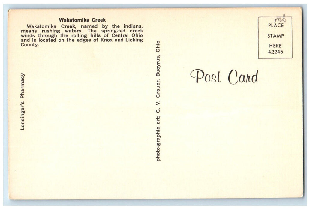 Wakatomika Creek Rushing Waters Edge Of Knox And Licking County Ohio OH Postcard