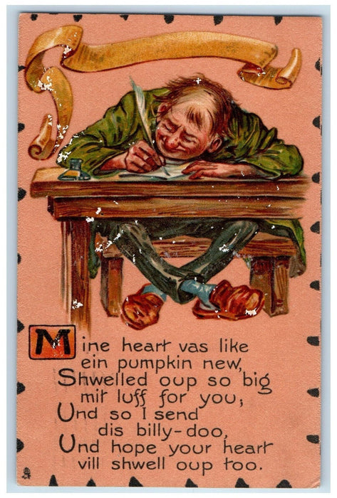 1907 Old Man Writing Hartford CT Tuck Art Leatherette Valentine Message Postcard