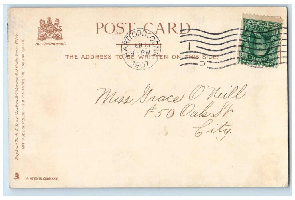 1907 Old Man Writing Hartford CT Tuck Art Leatherette Valentine Message Postcard