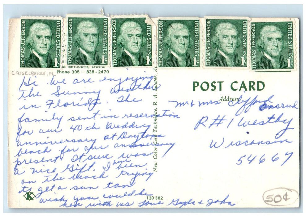 c1960's View of Front of Lu-Rae Motel Casselberry Florida FL Postcard