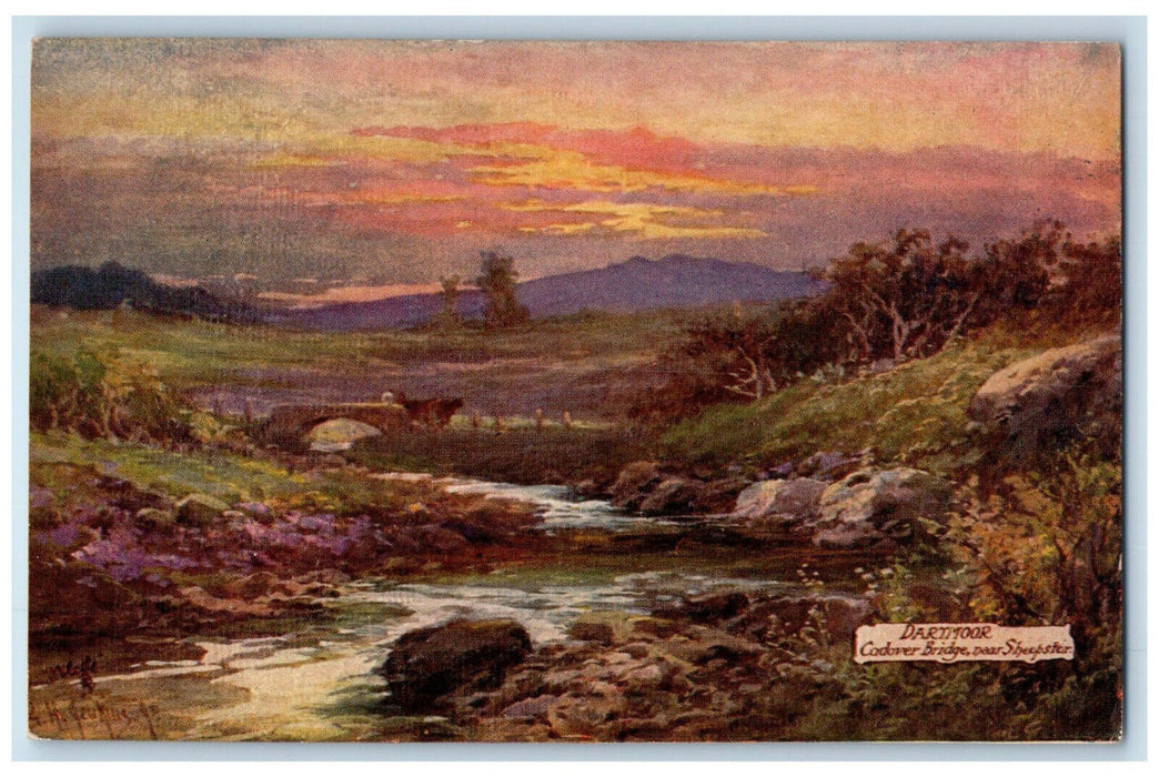 c1910 Dartmoor Cadover Bridge Near Sheepster England Oilette Tuck Art Postcard