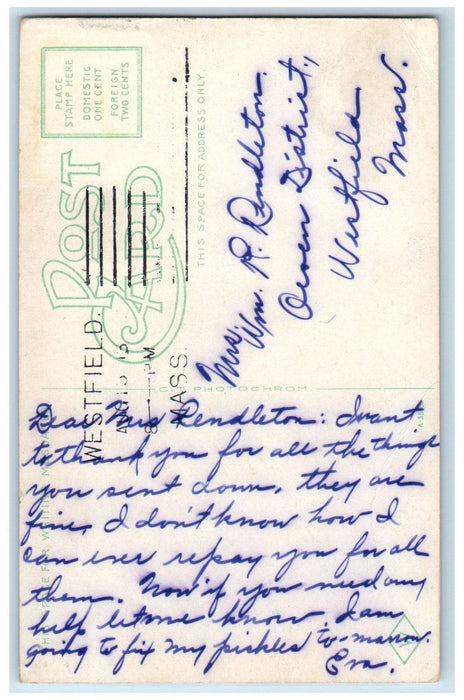 1913 Forbes Library Northampton Massachusetts MA Antique Posted Postcard
