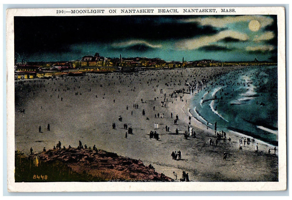 c1920's Moonlight on Nantucket Massachusetts MA Hull Nantasket Beach MA Postcard