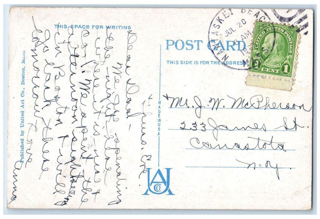c1920's Moonlight on Nantucket Massachusetts MA Hull Nantasket Beach MA Postcard