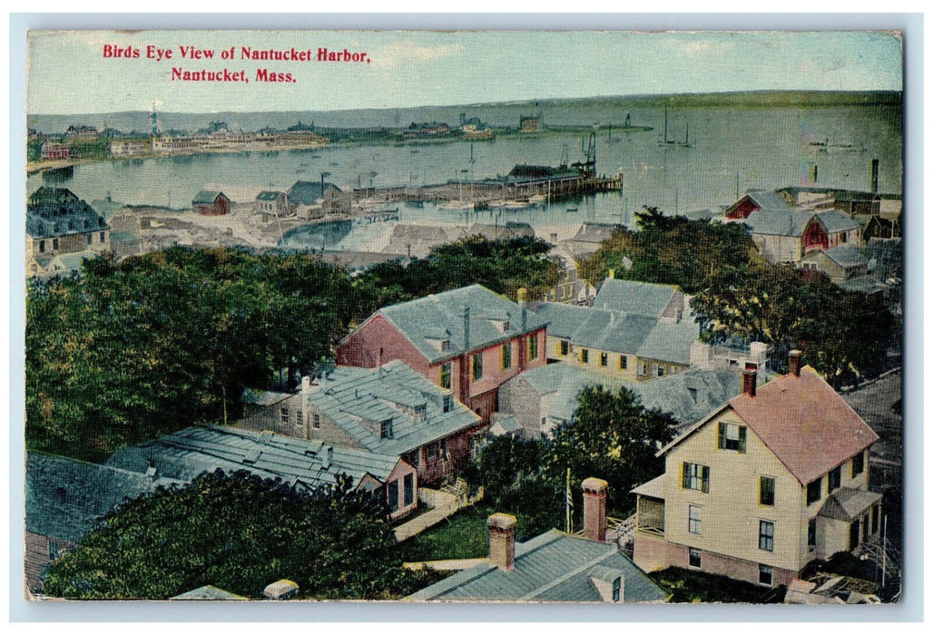 1921 Birds Eye View of Nantucket Harbor Nantucket Massachusetts MA Postcard