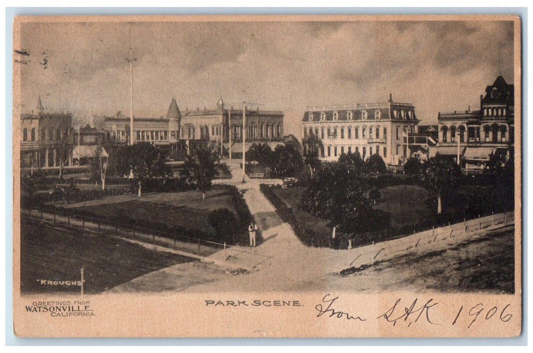 1906 Park Scene Greetings from Watsonville California CA Posted Postcard