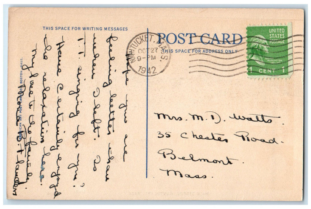 1942 Main Street Nantucket Massachusetts MA Vintage Posted Postcard