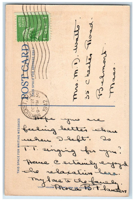 1942 Main Street Nantucket Massachusetts MA Vintage Posted Postcard