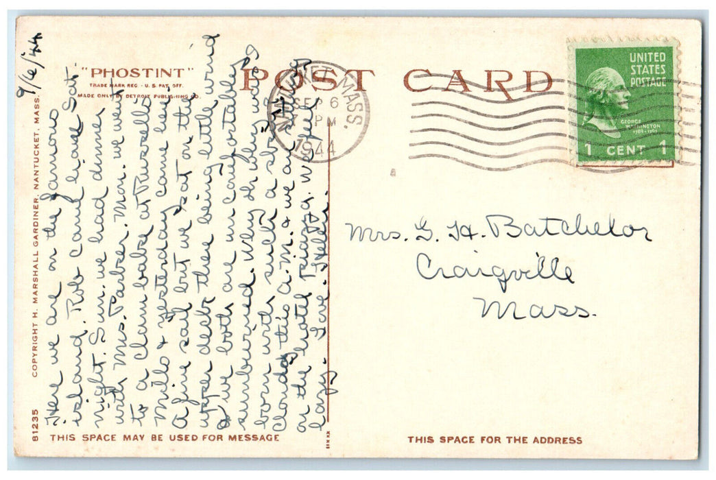 1944 "Dory Mates" Nantucket Island Massachusetts MA Phostint Postcard