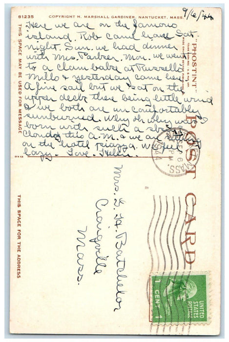 1944 "Dory Mates" Nantucket Island Massachusetts MA Phostint Postcard