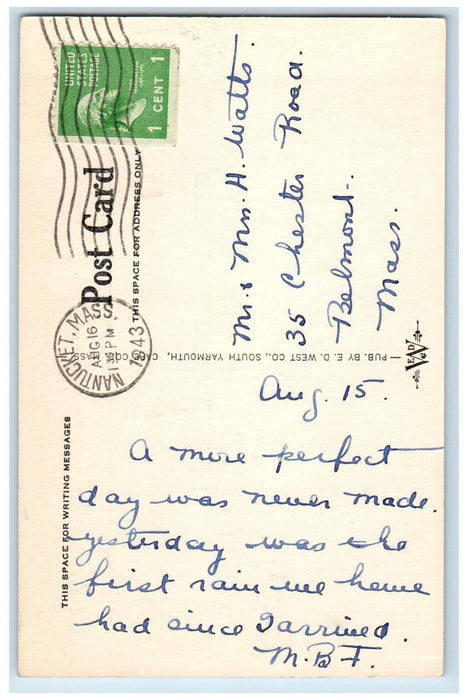 1943 A Main Street Garden Nantucket Massachusetts MA Vintage Postcard