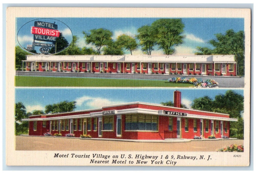 c1940's Motel Tourist Village Rahway New Jersey NJ Vintage Posted Postcard