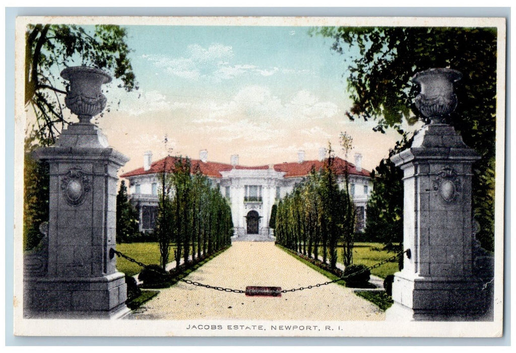 c1950 Jacobs State Entrance Chain Lined Trees New Port Rhode Island RI Postcard