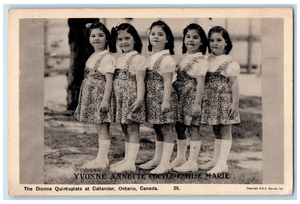 1939 Yvonne Annette Cecile Emilie Marie Kids Quintuplets Ontario Canada Postcard