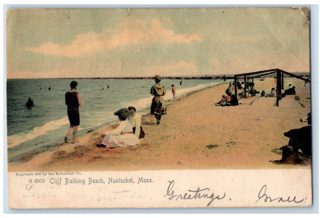 1905 Cliff Bathing Beach Nantucket Massachusetts MA Antique RPO Postcard