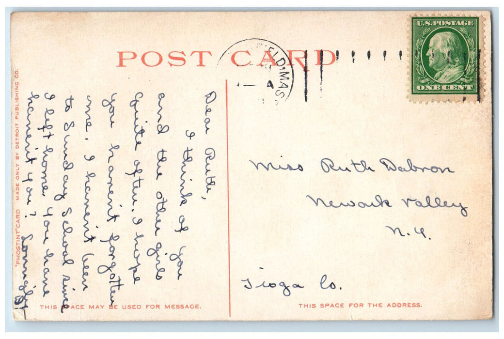 c1920's Main Street Northfield Massachusetts MA Phostint Antique Postcard