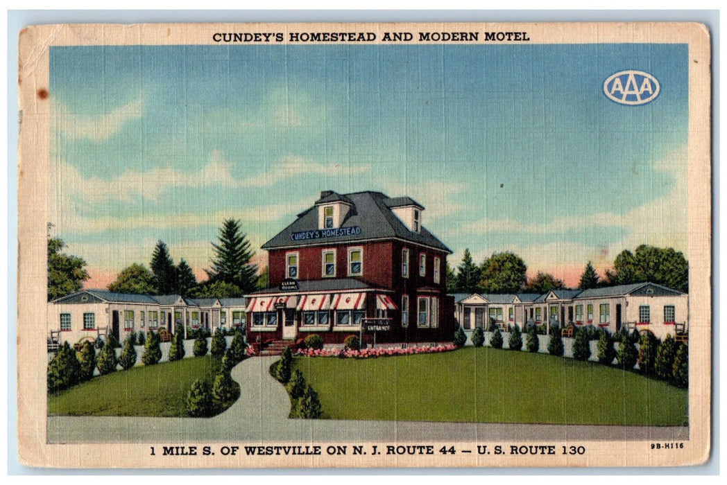 c1950's Cundey's Homestead and Modern Motel Westville New Jersey NJ Postcard
