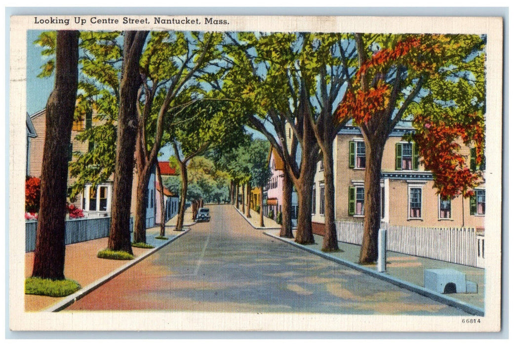 1943 Looking Up Centre Street, Nantucket Massachusetts MA Vintage Postcard
