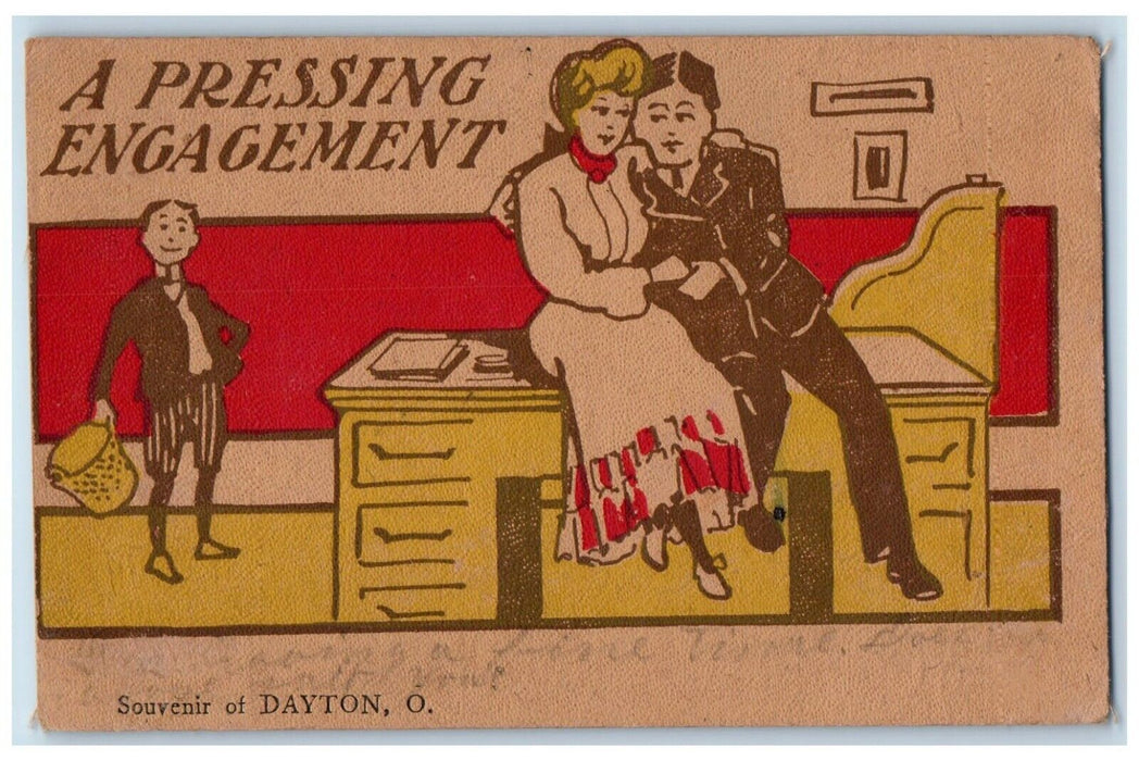 1907 Pressing Engagement Souvenir Dayton Ohio OH Vintage Antique Banner Postcard