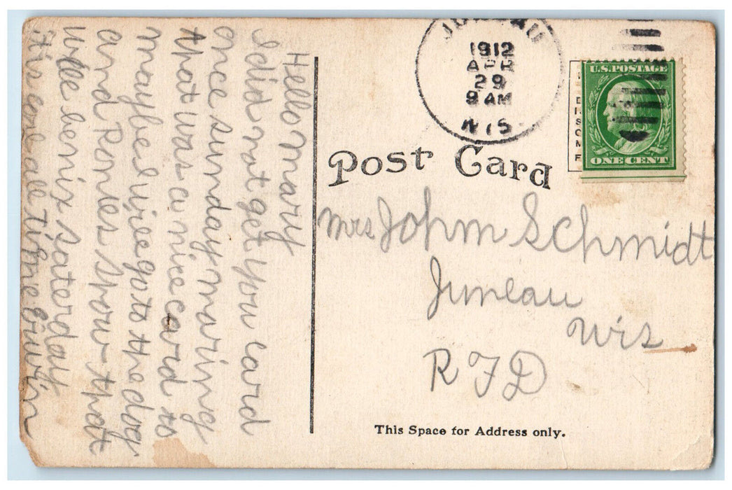 1912 Men Riding Boat Scene Near Juneau Wisconsin WI Antique Posted Postcard