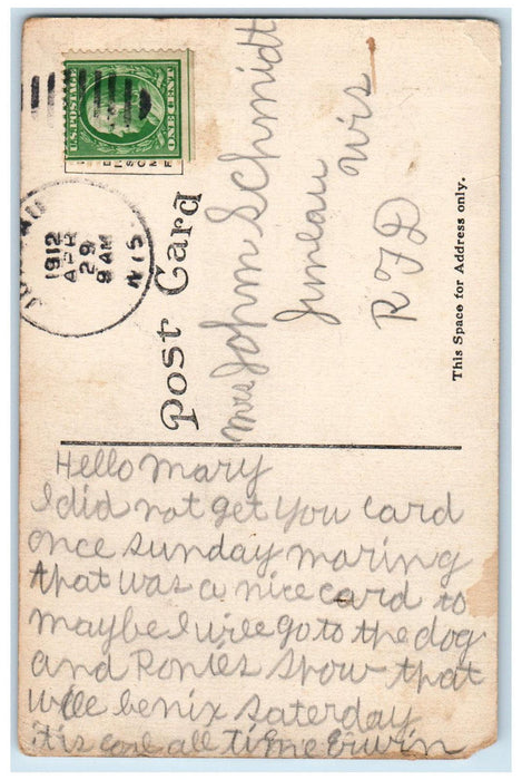 1912 Men Riding Boat Scene Near Juneau Wisconsin WI Antique Posted Postcard