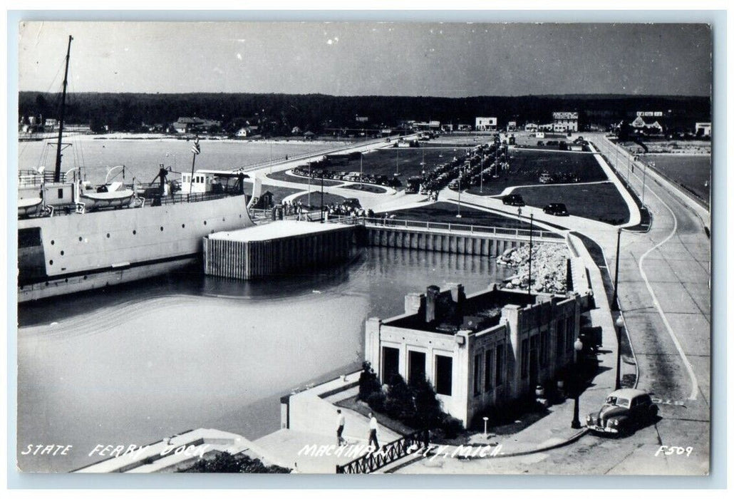 1951 State Ferry Dock View Mackinaw Michigan MI RPPC Photo Posted Postcard
