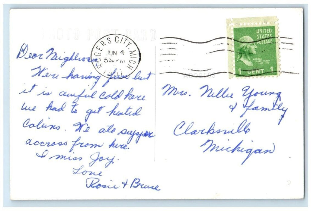 1951 State Ferry Dock View Mackinaw Michigan MI RPPC Photo Posted Postcard