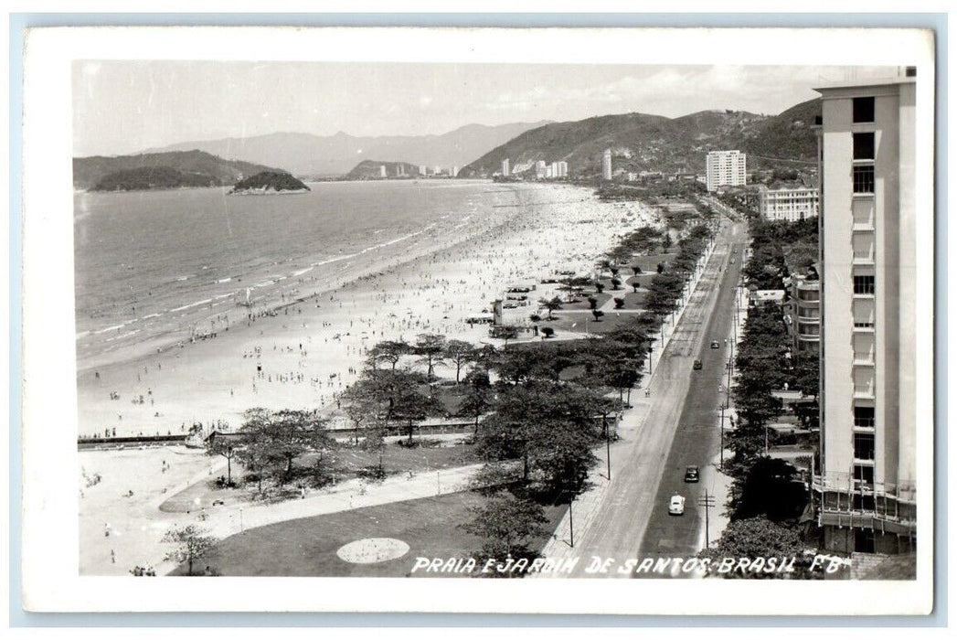 c1940's Praia E Jardim De Santos Beach Hotel View Brazil RPPC Posted Photo