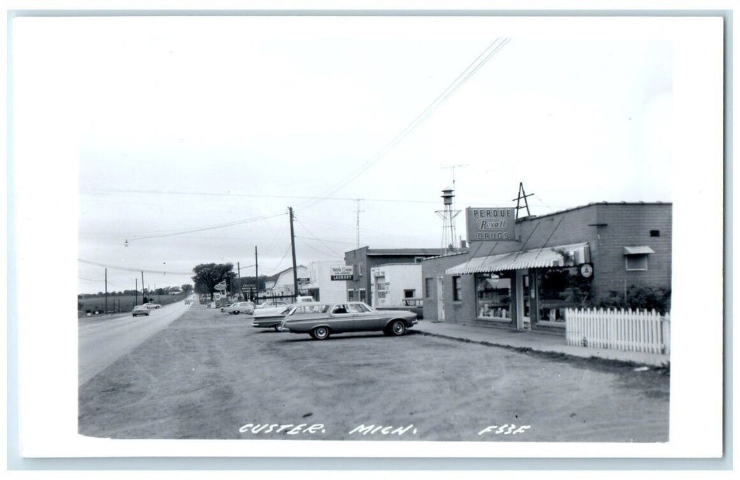 c1970's Drug Store Restaurant Laundry Thrift Shop Custer MI RPPC Unposted Photo