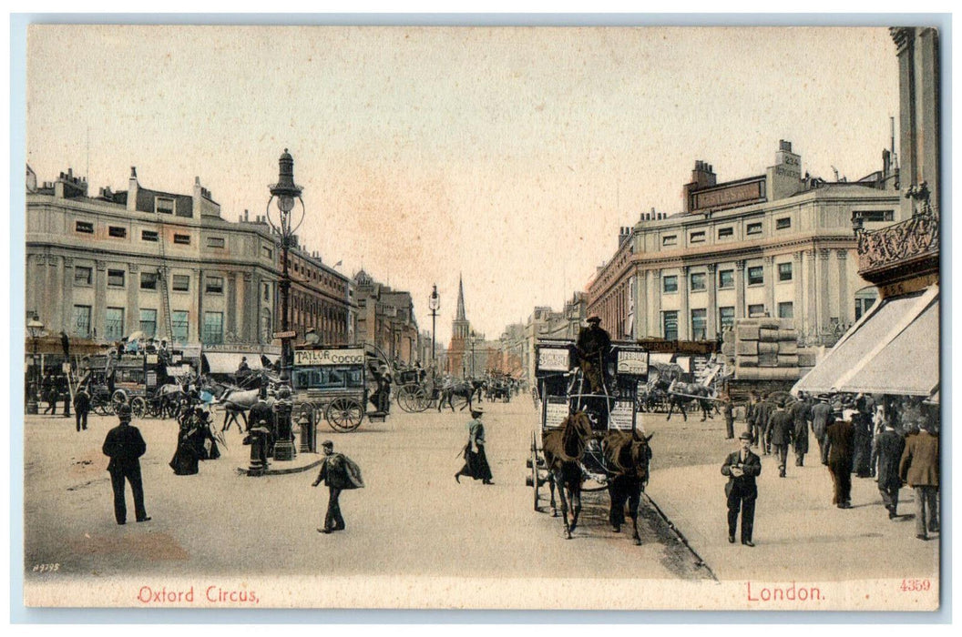 c1910 Scene Near Oxford Circus London England Horse Carriage Antique Postcard